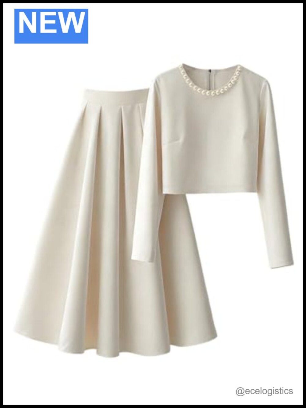 2 Piece Skirt Set Long Sleeve Top Flowy A-Line Skirt